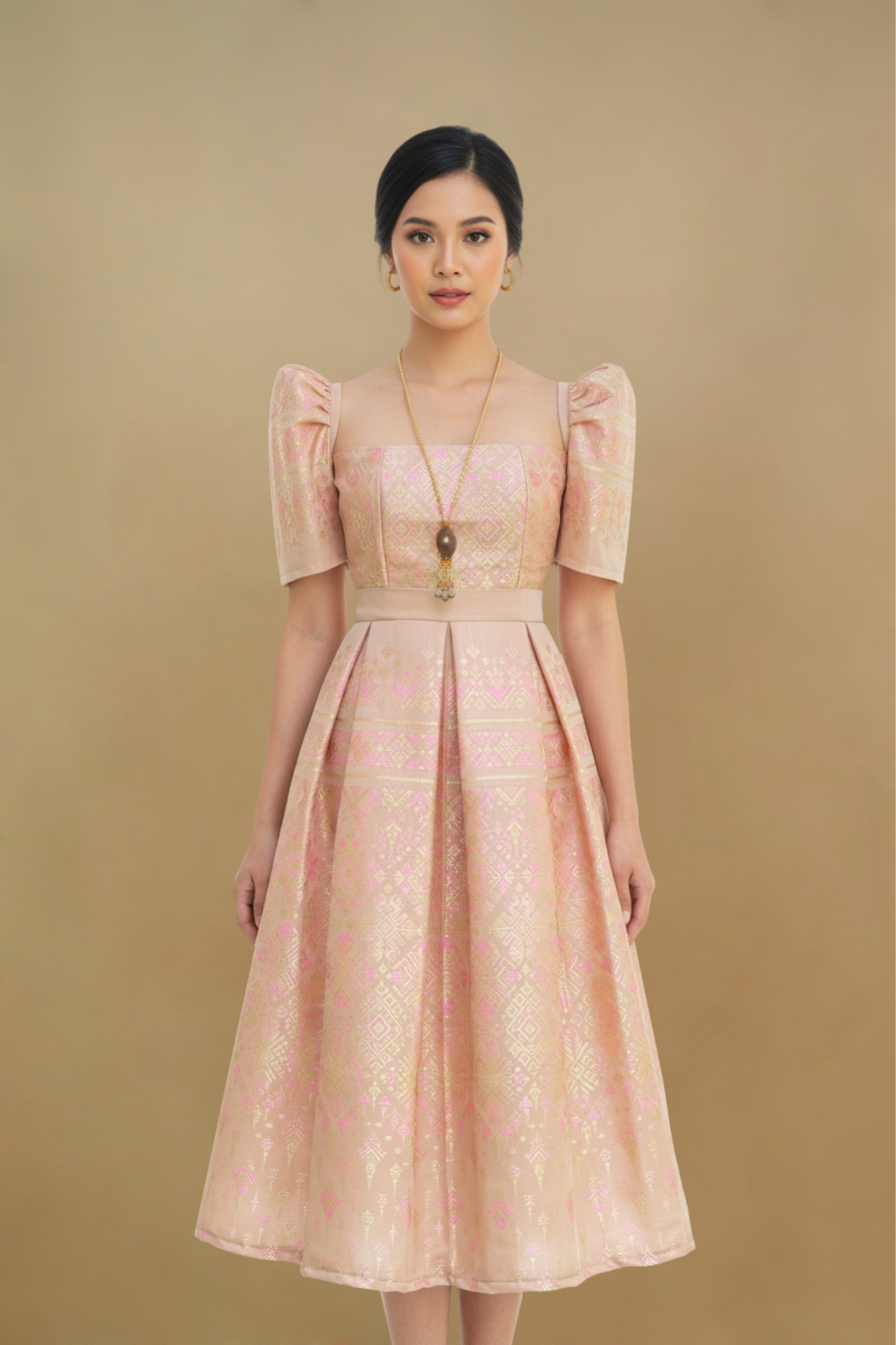 ELLE SILK BROCADE FILIPINIANA DRESS