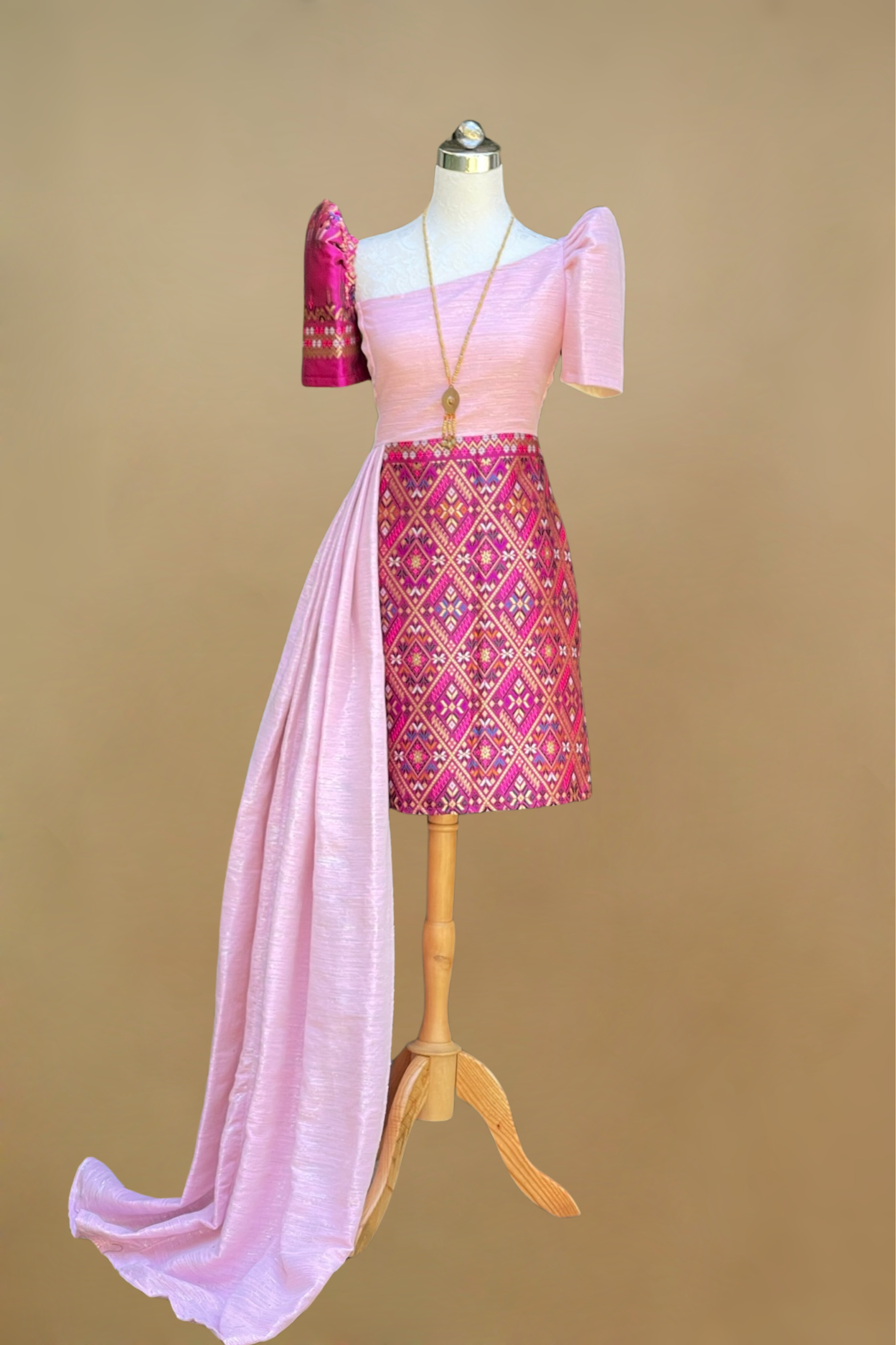 ARABELLA HANDWOVEN SILK BROCADE FILIPINIANA DRESS