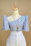 Blue Filipiniana Top with Wide Leg Pants