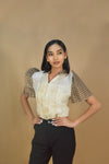 Elegant Beige Filipiniana Blouse with Ethnic Sleeves