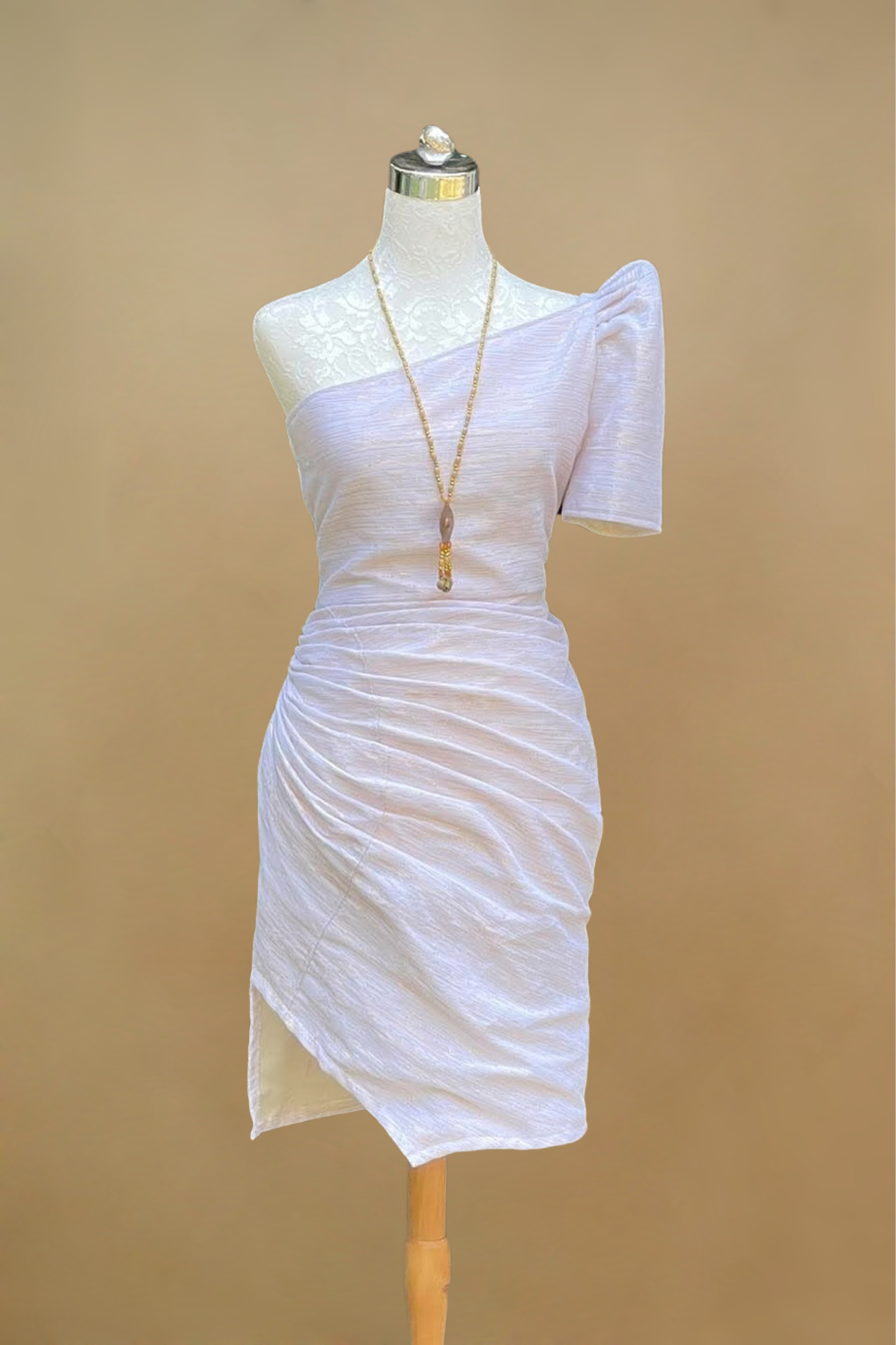 One-shoulder Filipiniana Midi Dress with slit