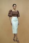 Coffee Brown Filipiniana Kimona top and white skirt 