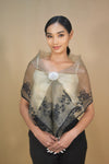 Elegant Black Alampay with Silver Brooch for Women