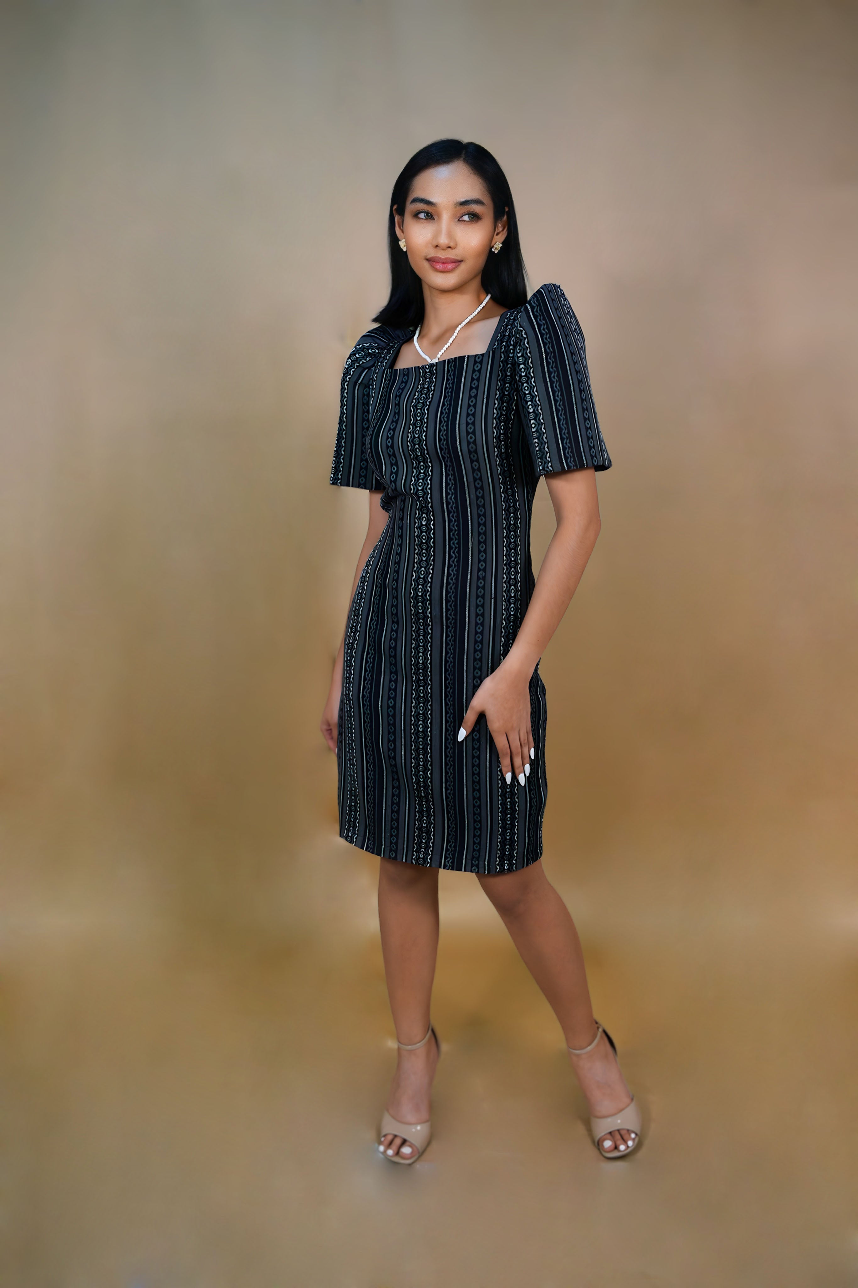 Traditional Black Filipiniana Dress Midi