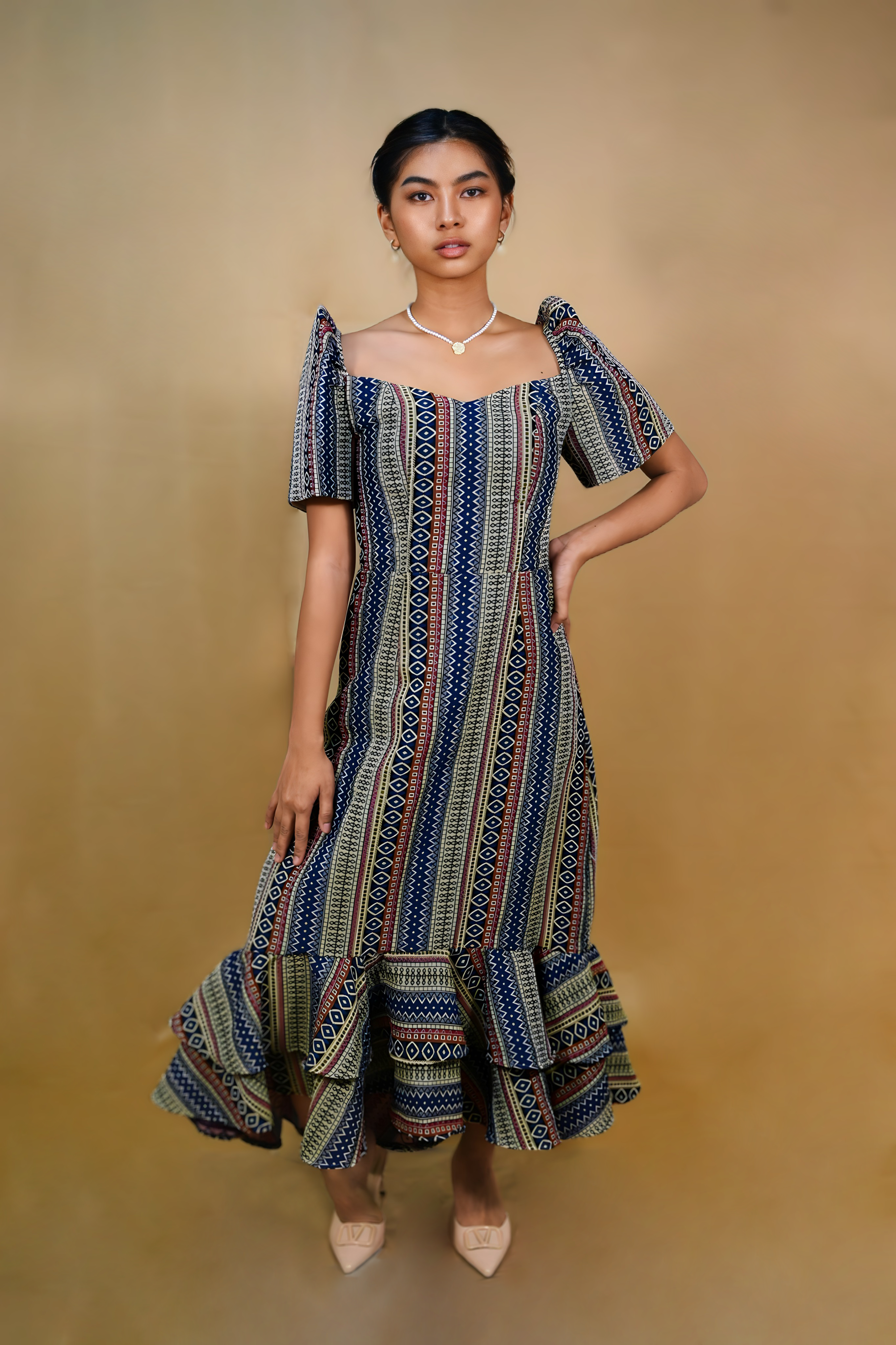 Filipiniana Dress with Butterfly Sleeves for Women