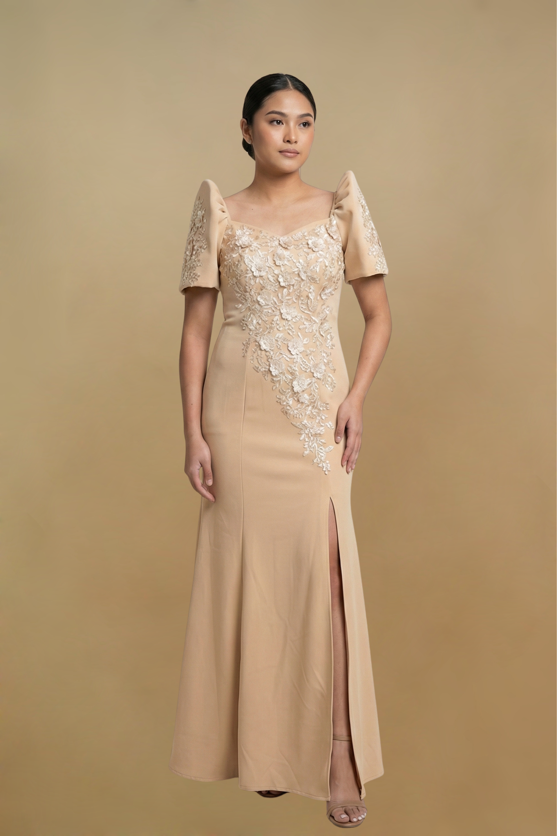 princess polly baby blue dress Filipiniana Dress Modern Beige Elegante Moderno Filipiniana: Vestido Midi  Para Bodas main image 0