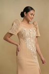 Beige Serpentina Filipiniana Dress with Slit