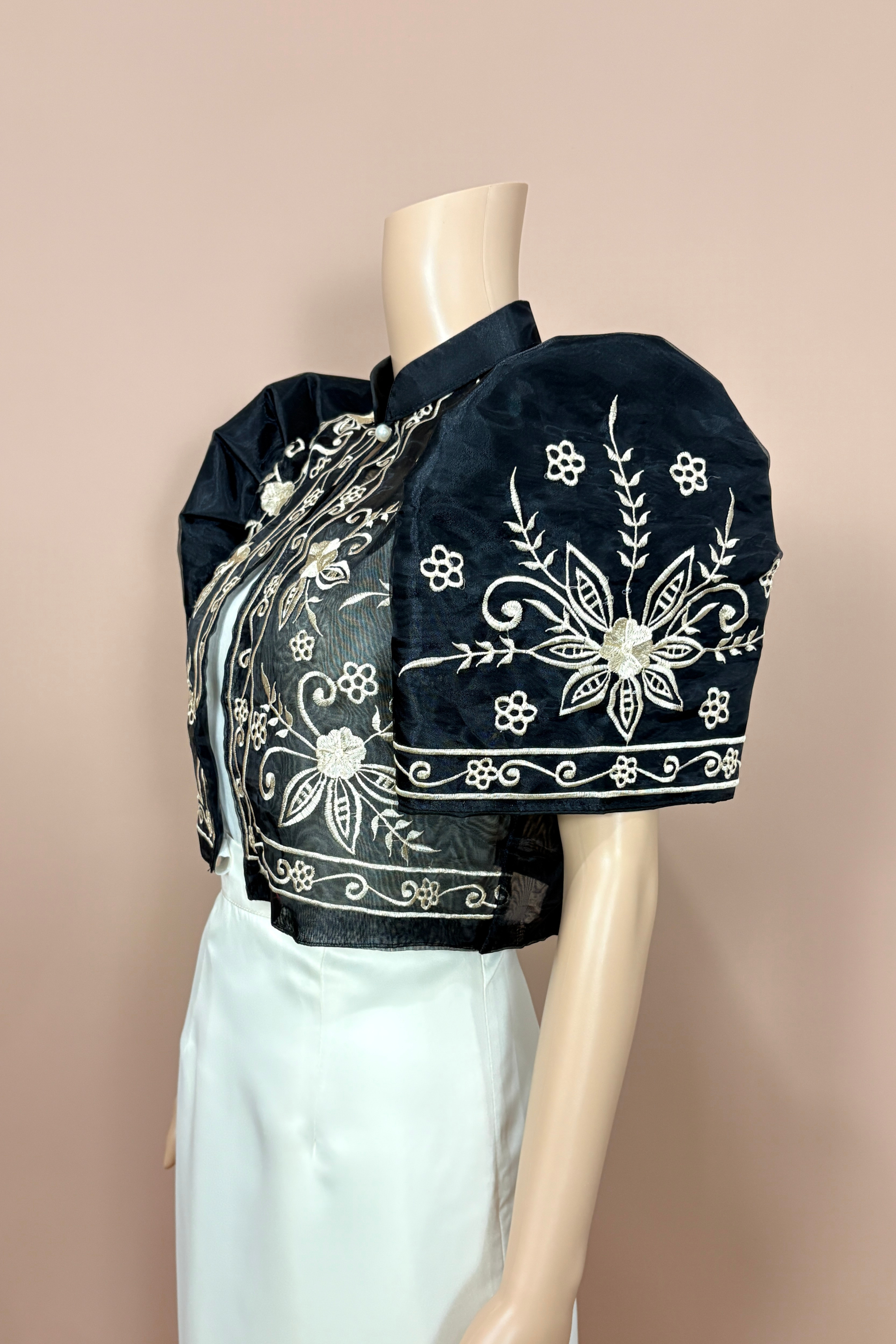 Black Filipiniana Bolero with Gold Embroidery