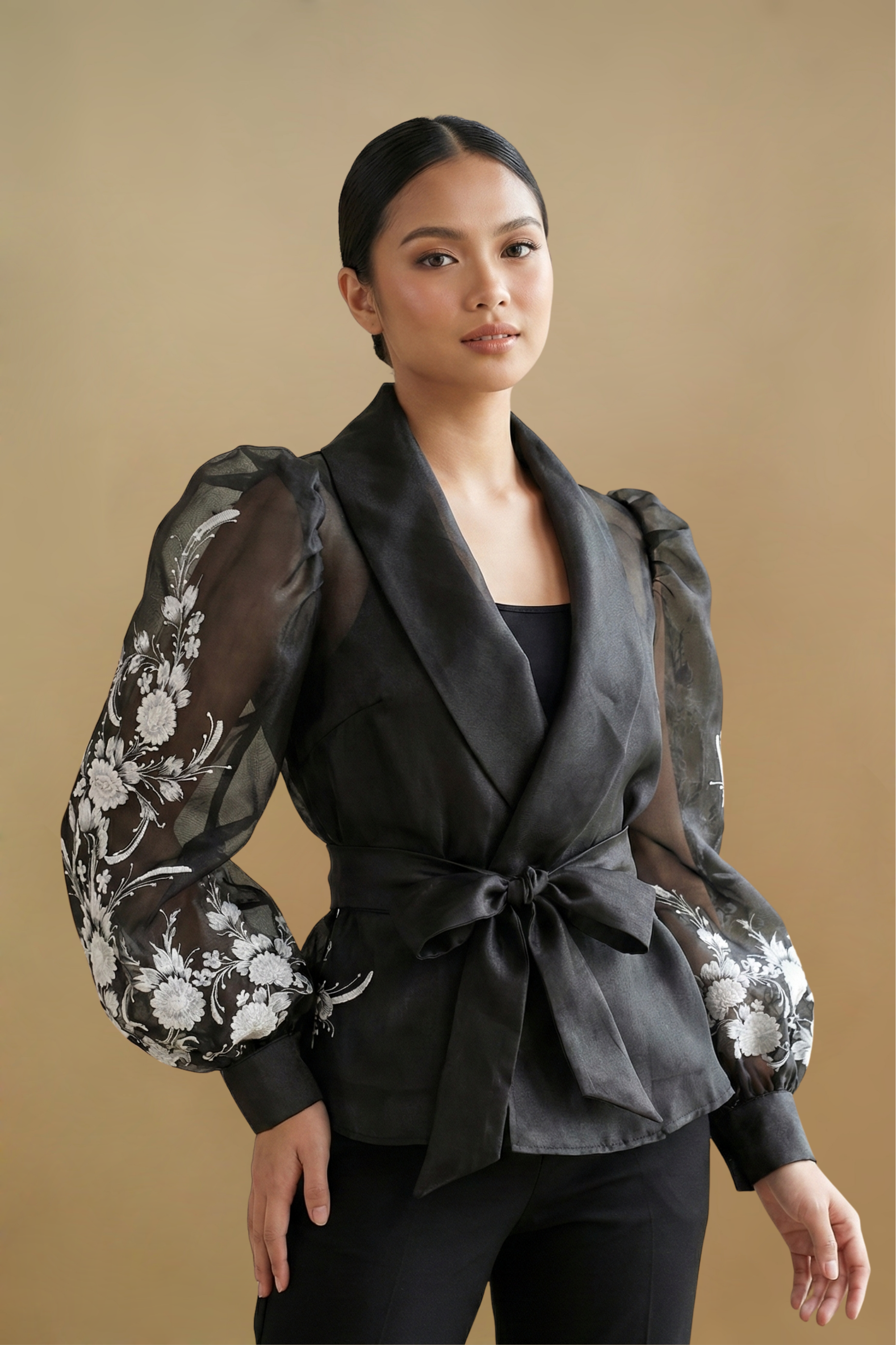 Black Hand-Painted Filipiniana Panuelo