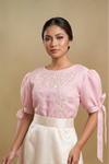 Blush Pink Filipiniana Kimona with Puff Sleeves