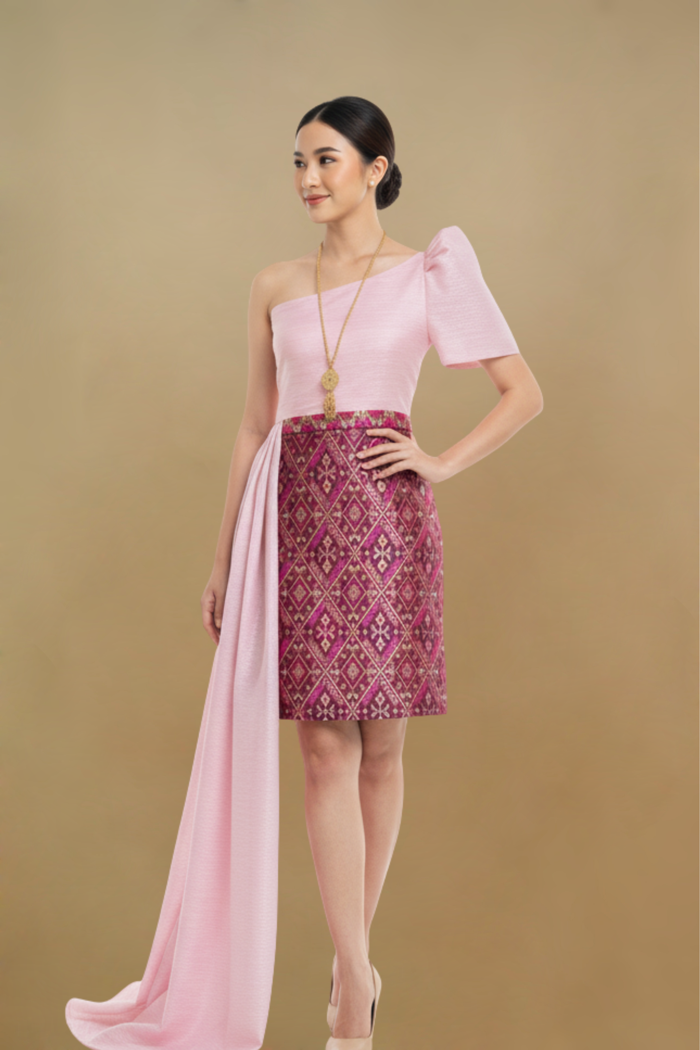 ARABELLA HANDWOVEN SILK BROCADE FILIPINIANA DRESS