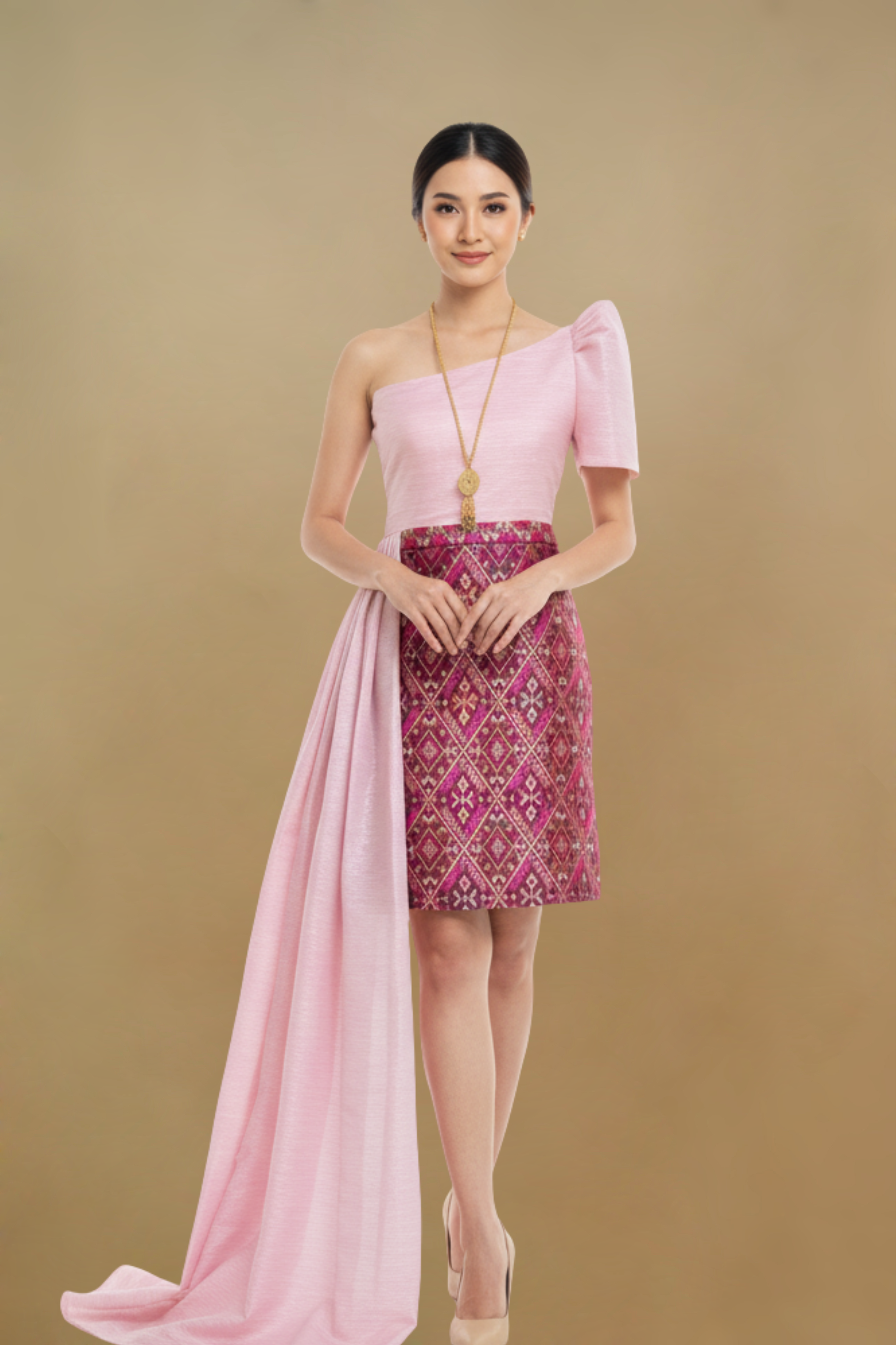 ARABELLA HANDWOVEN SILK BROCADE FILIPINIANA DRESS