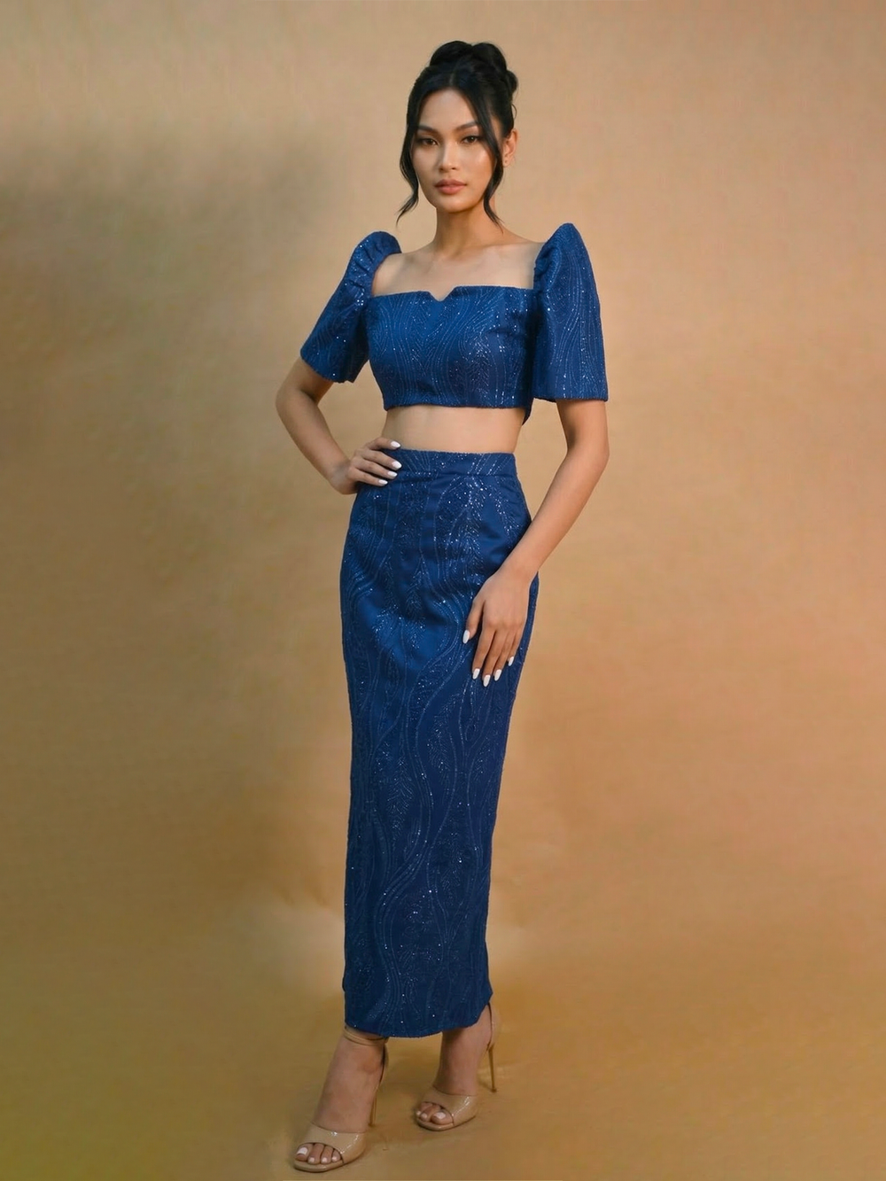 Royal Blue Duchess Full Laced Modern Filipiniana Dress - Amara Royal Blue Duchess Full Laced Modern Filipiniana Dress - Amara