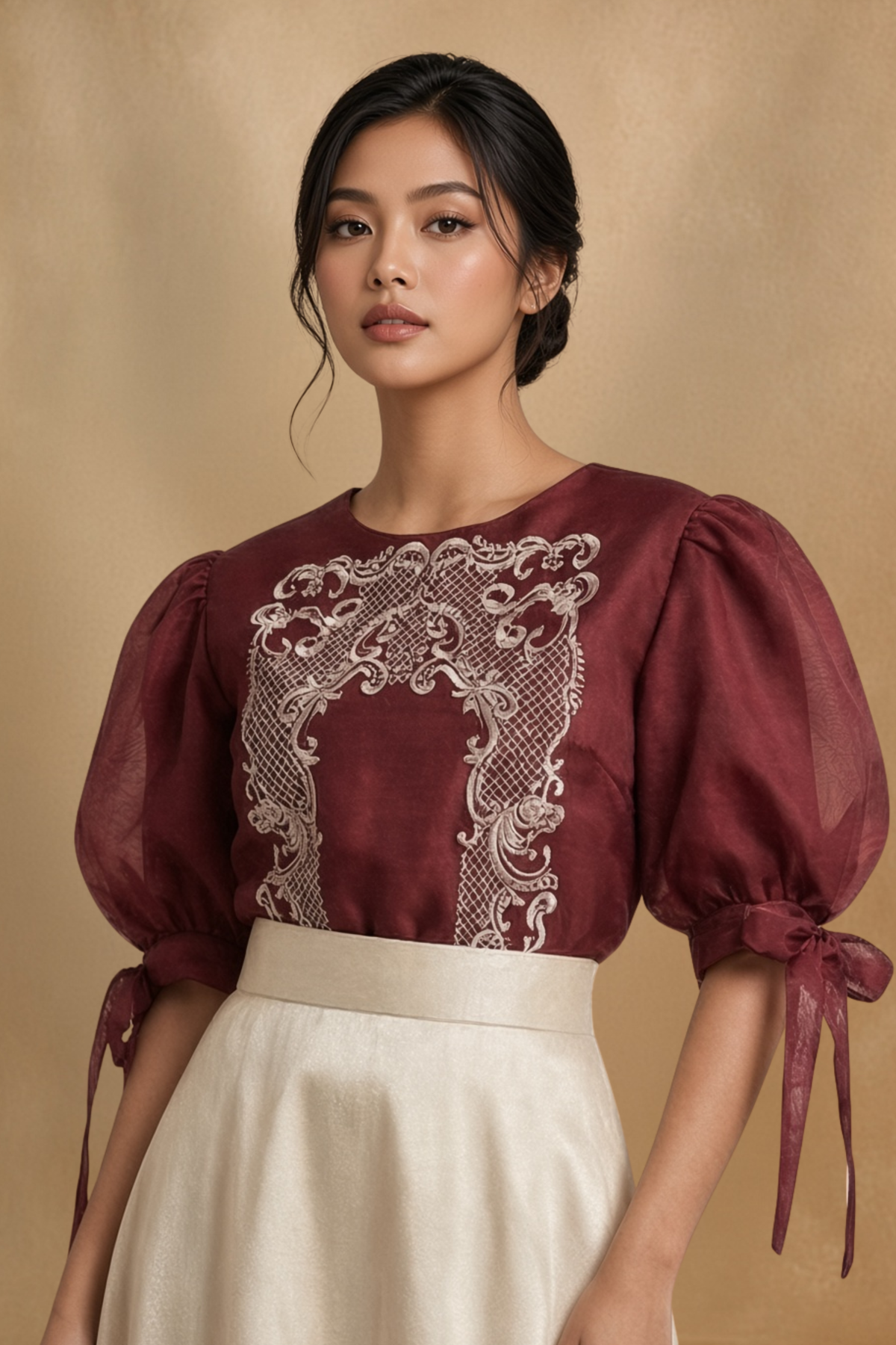 Maroon Filipiniana Top 