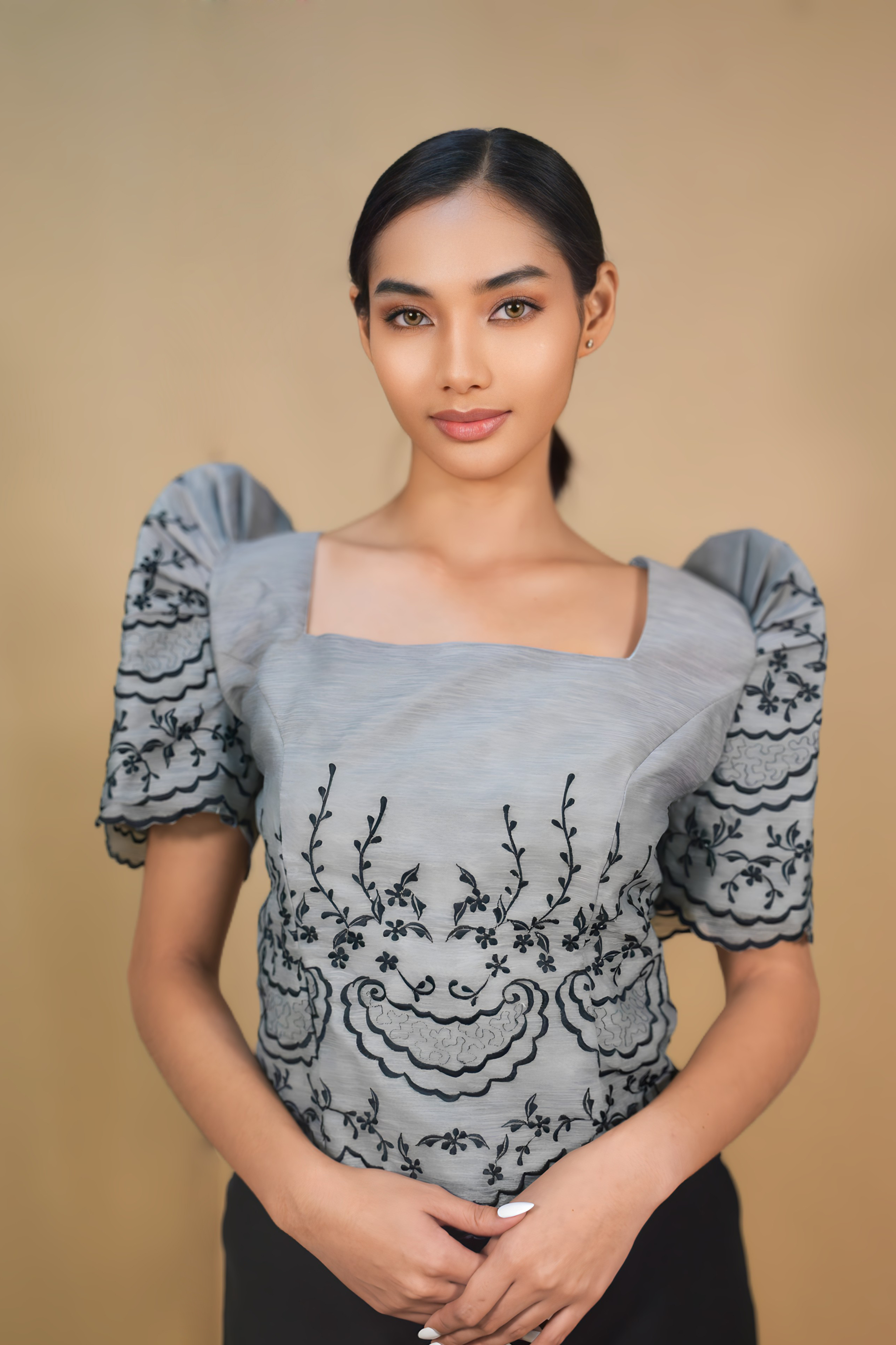 Light Gray Filipiniana Blouse for Special Events