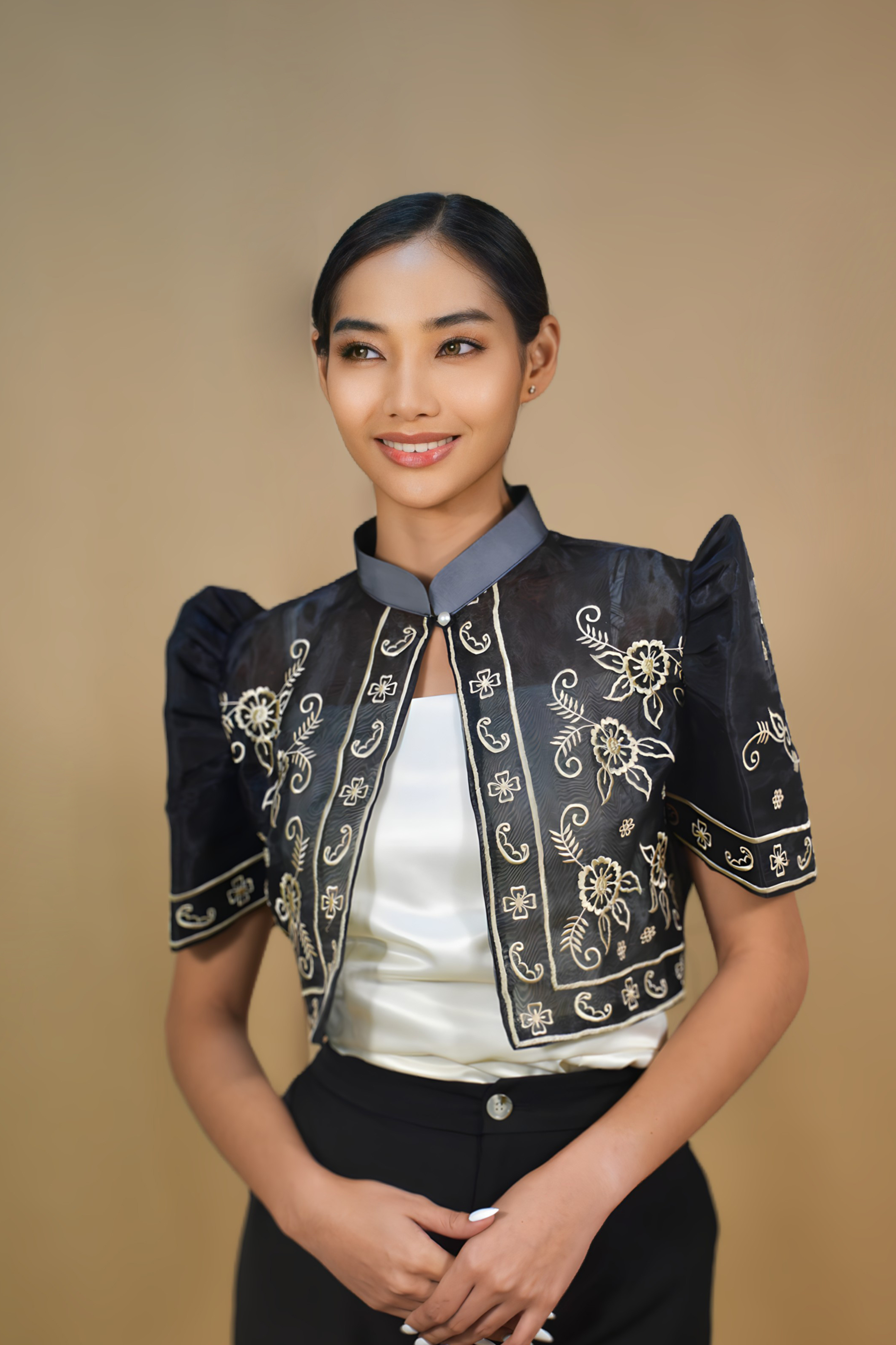 Black Filipiniana Bolero with Chinese Collar for Women