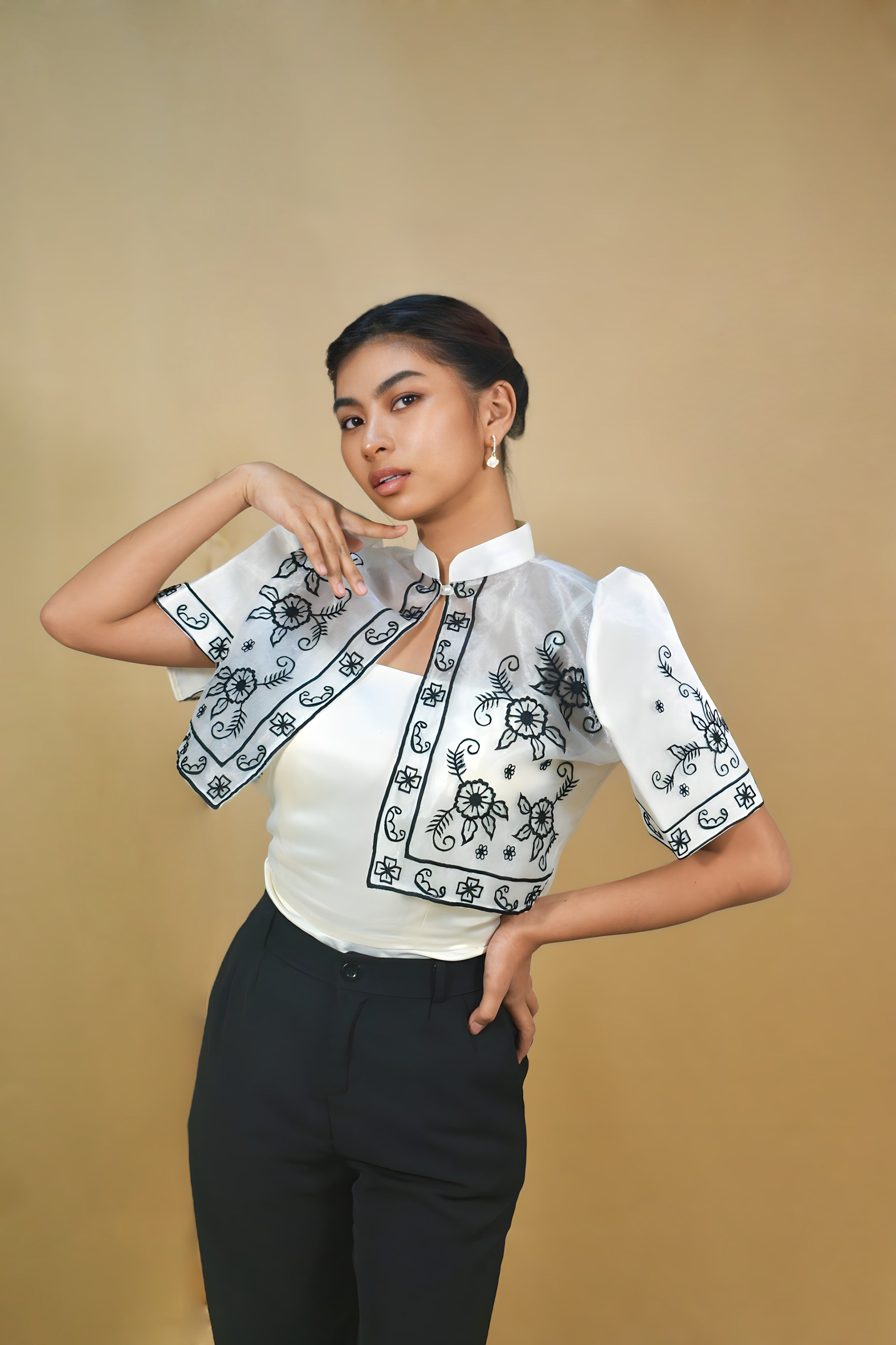 White Floral Filipiniana Bolero 