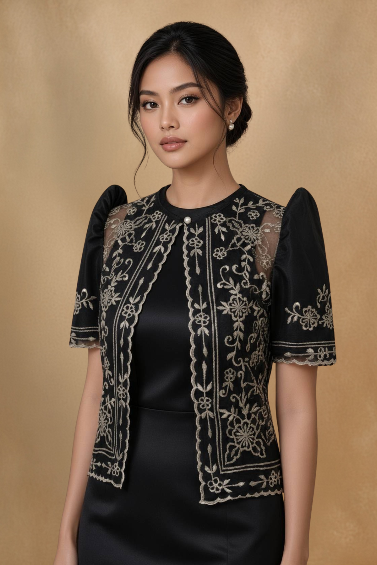 Black Organza Filipiniana Bolero