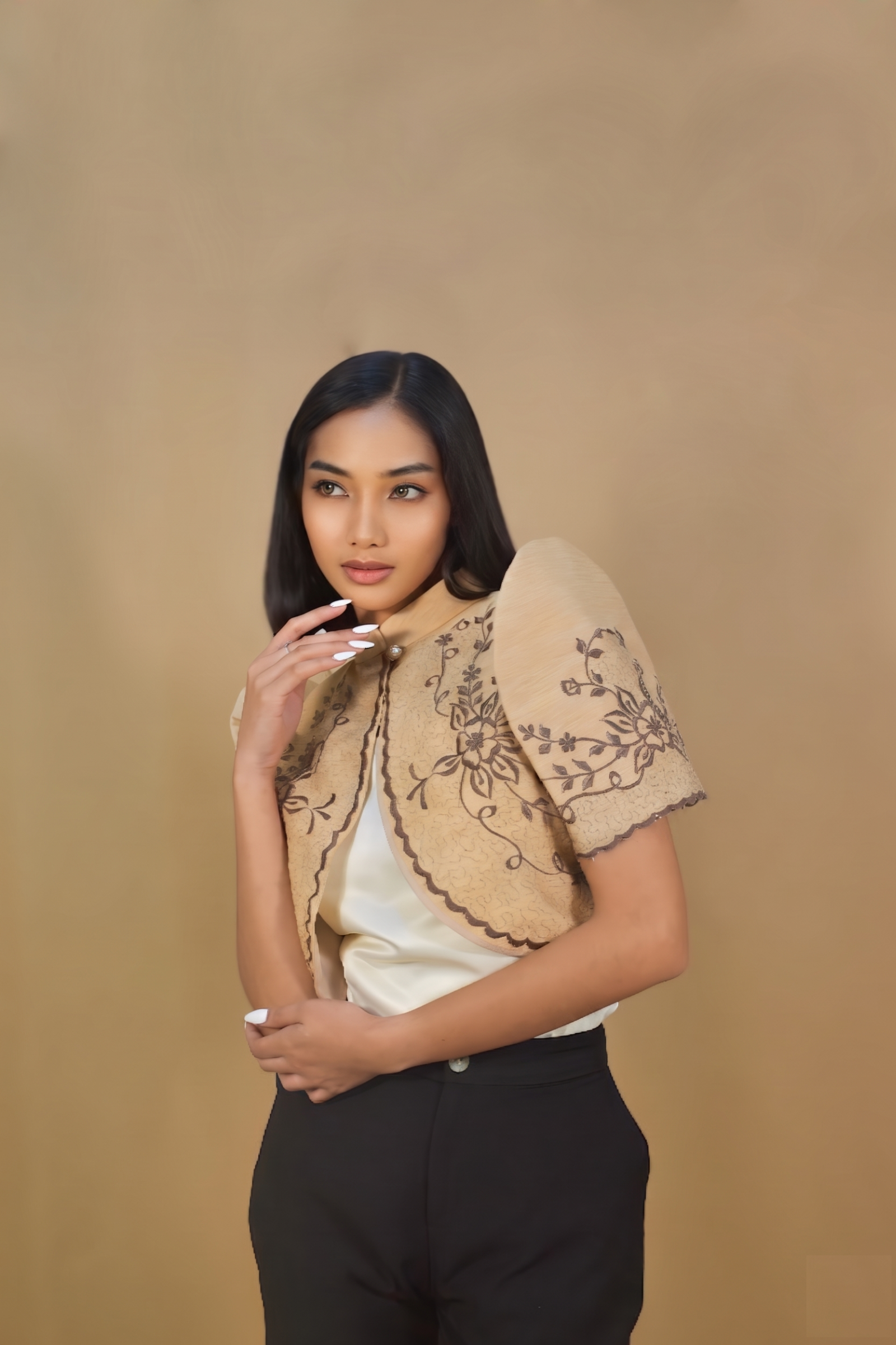 Mocha Filipiniana Bolero