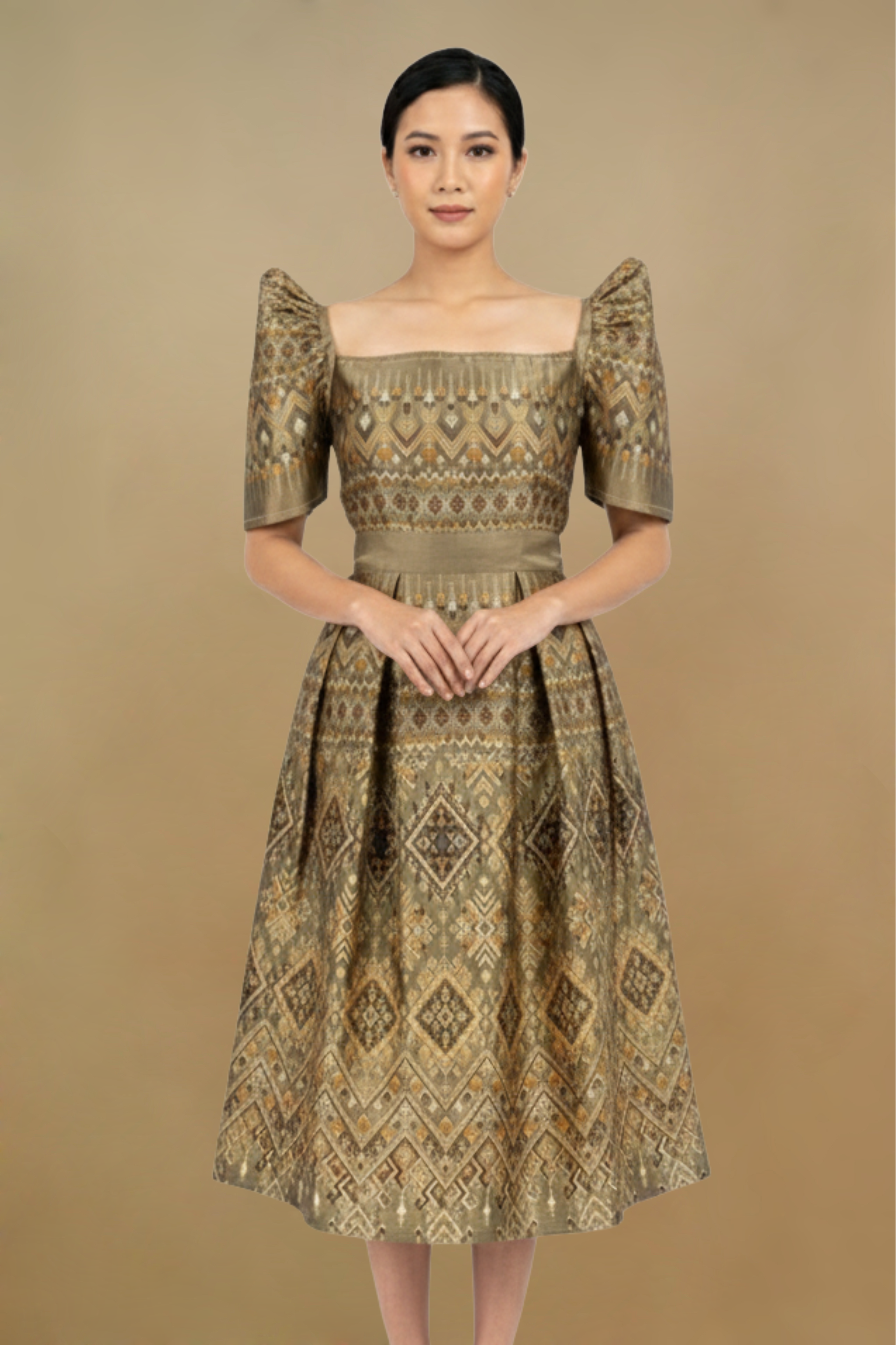 embroidered filipiniana dress Carmelita Bolero (Pearl) — Peau de Soie Satin main image 0