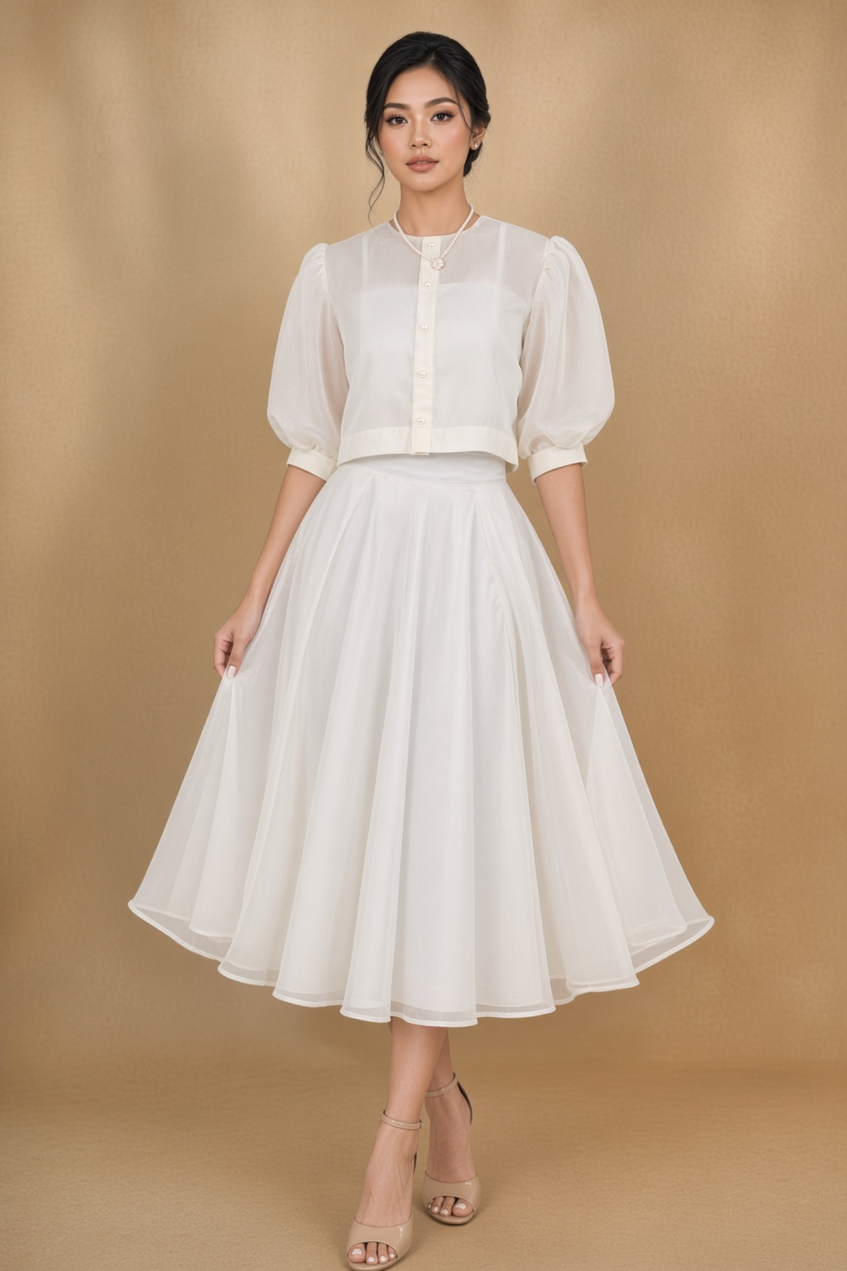 Cloud Organdy Filipiniana Top & Skirt