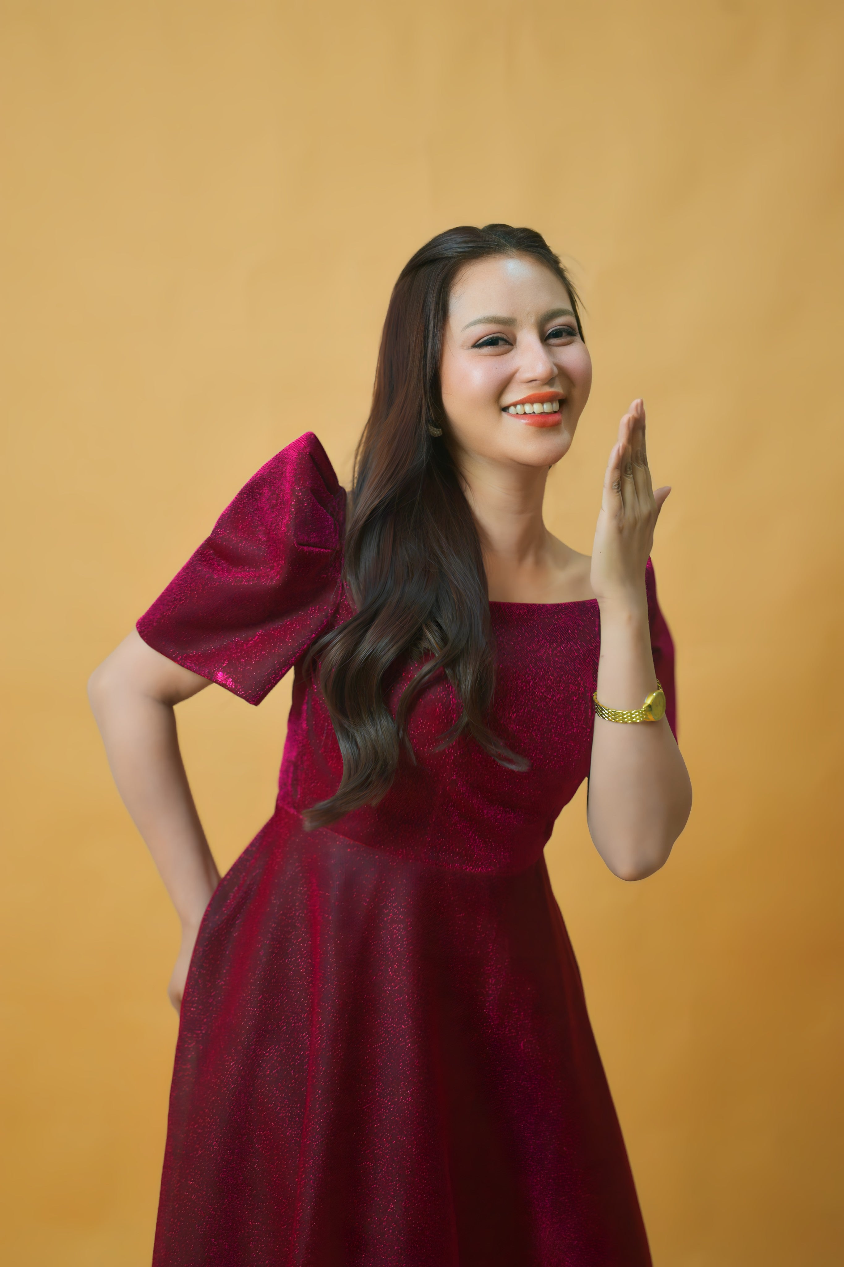Burgundy Filipiniana Maxi Dress