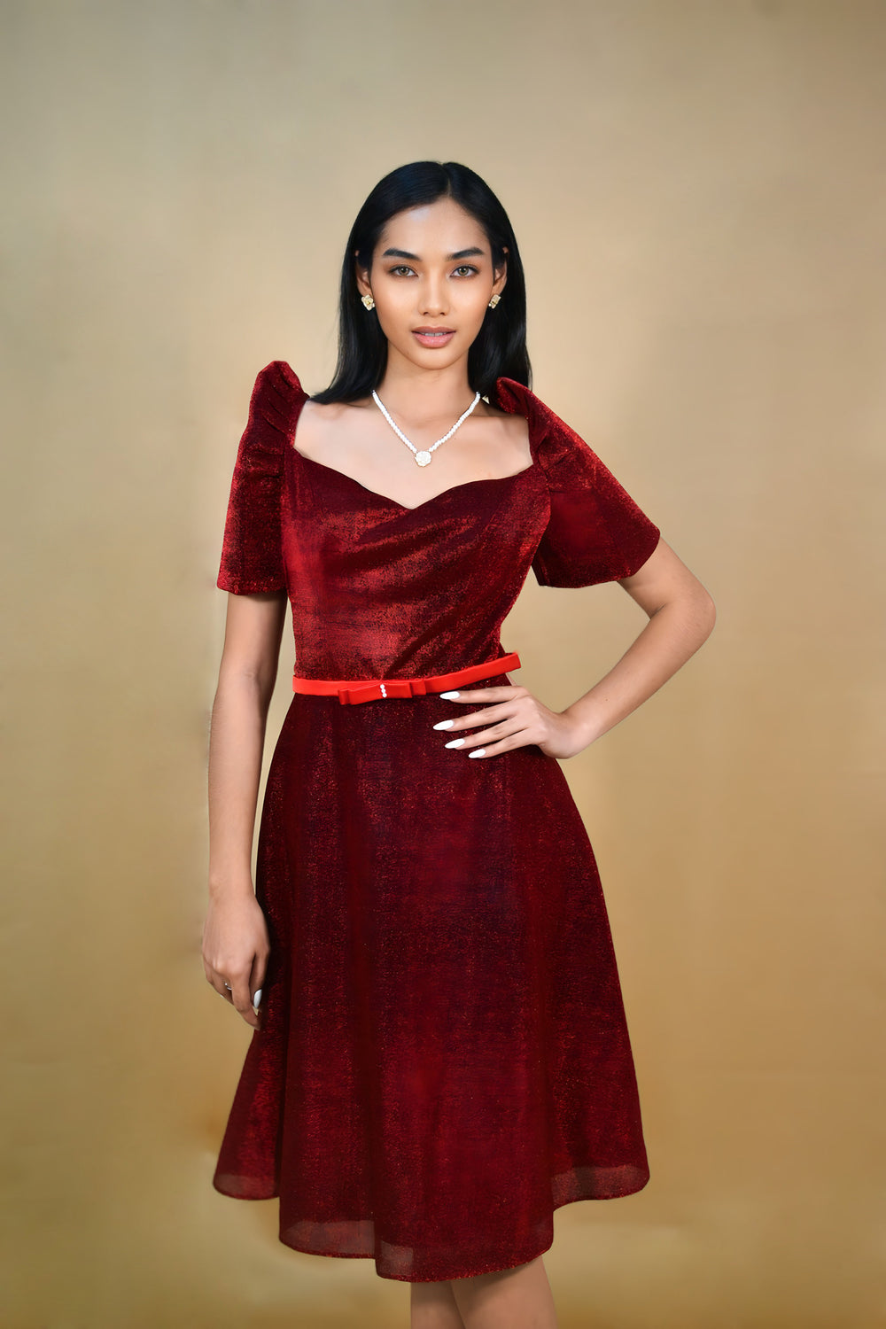 filipino formal dress Black Lace Filipino Sleeves Tea Length Designer Formal Dress, Two-Tone