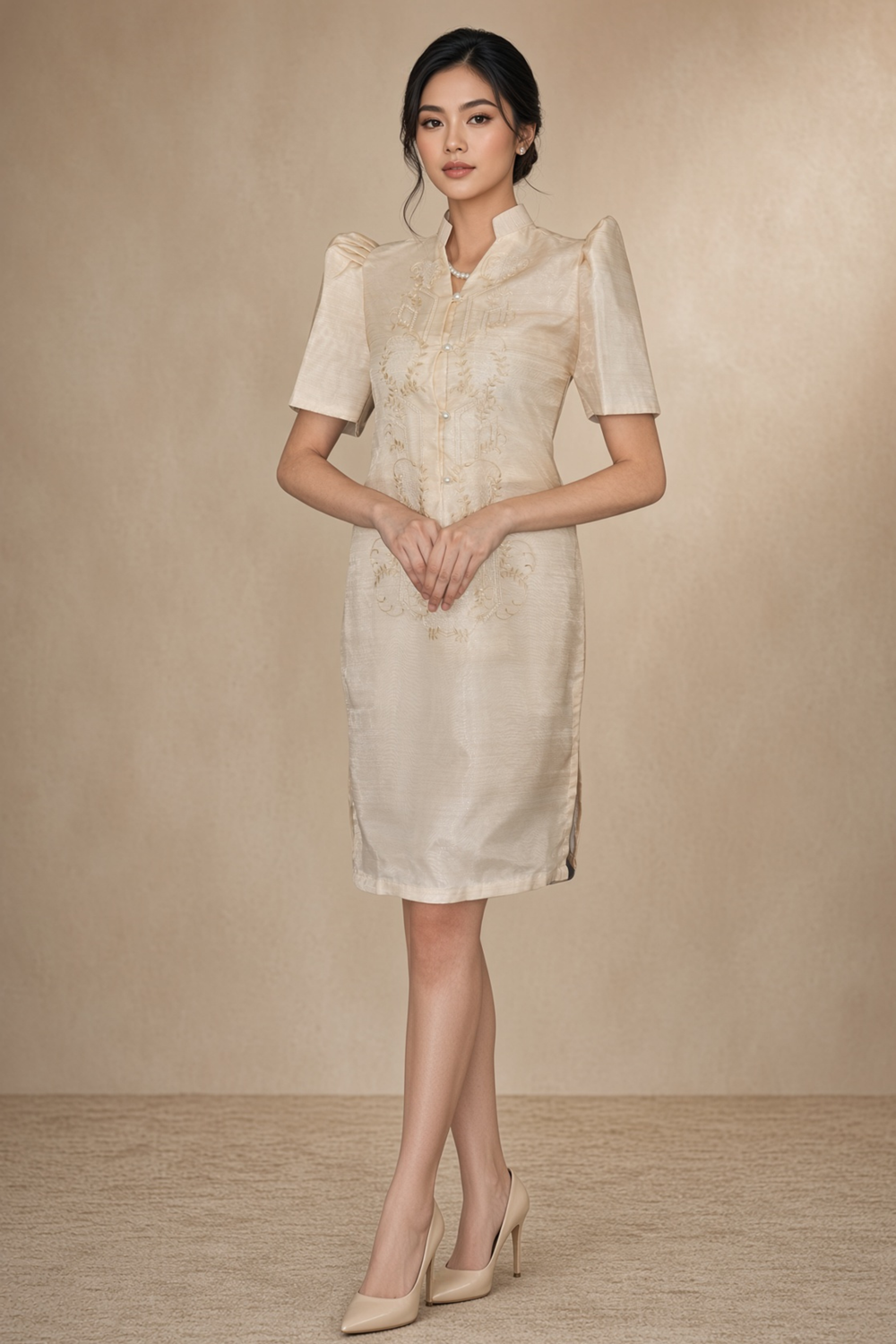 Gold-Embroidered Filipiniana Barong Dress