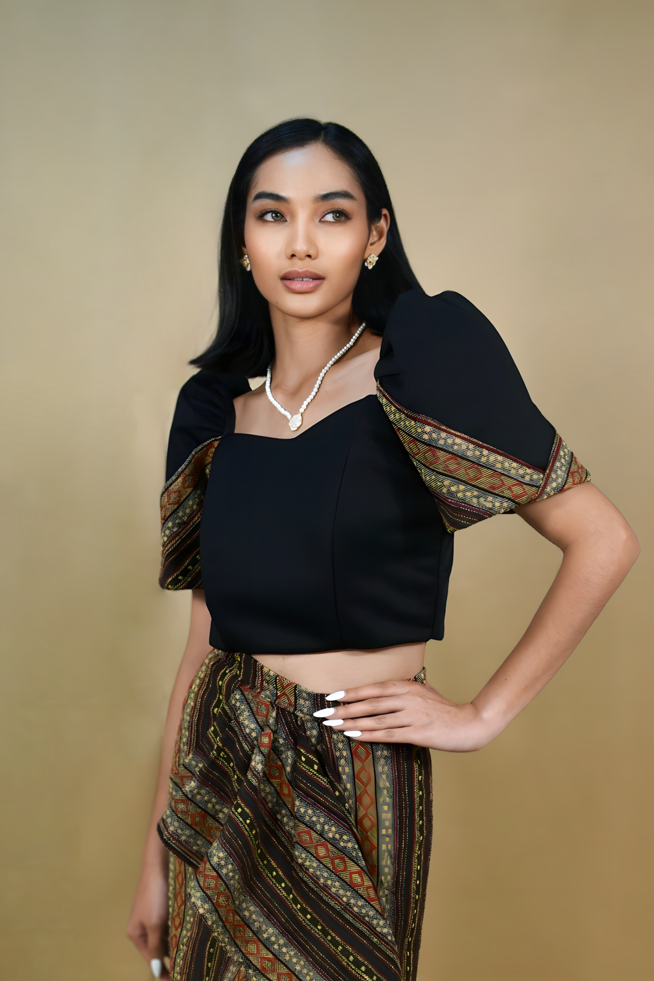 Black Neoprene Filipiniana Dress