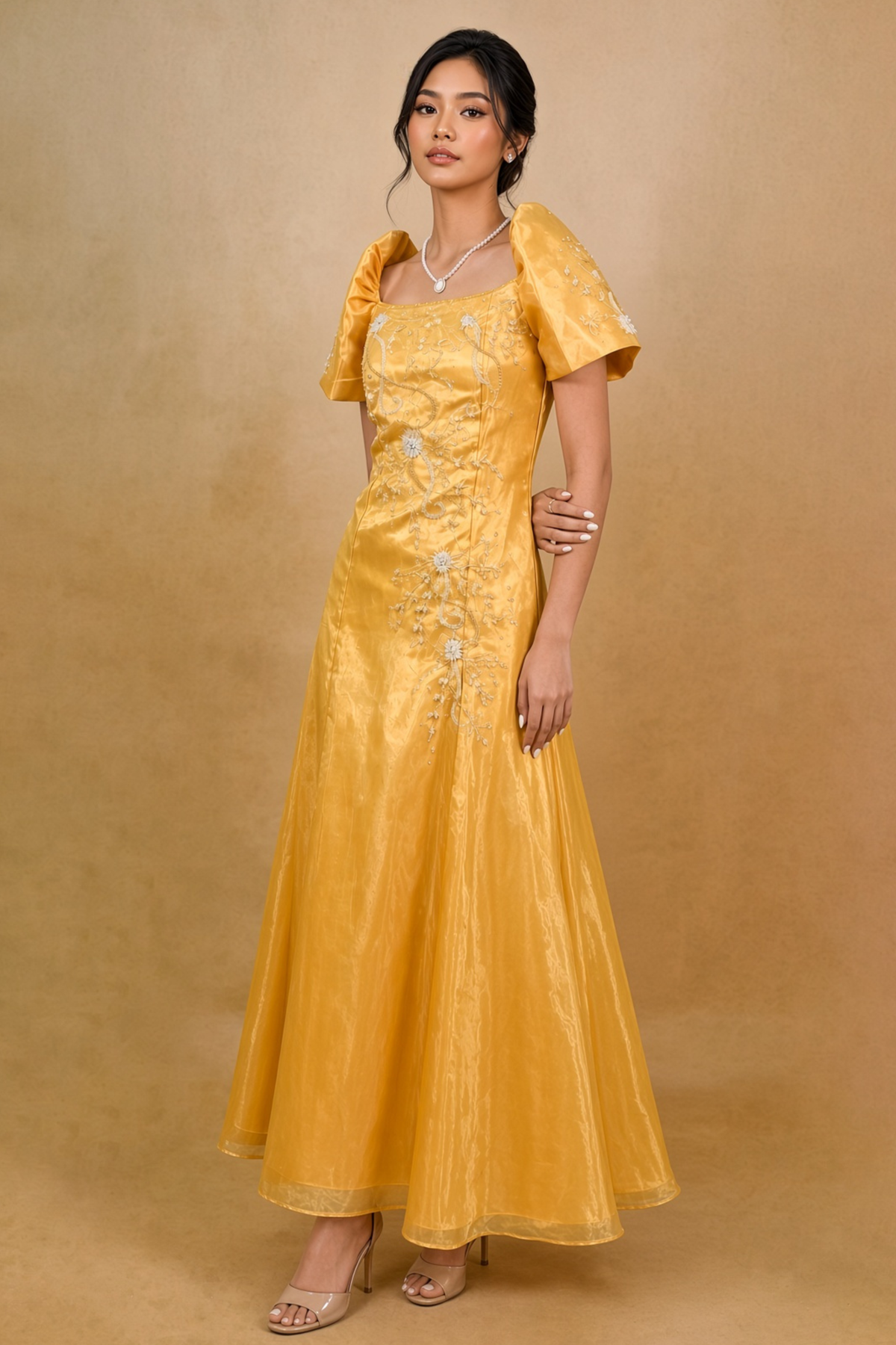 Gold Filipiniana Dress