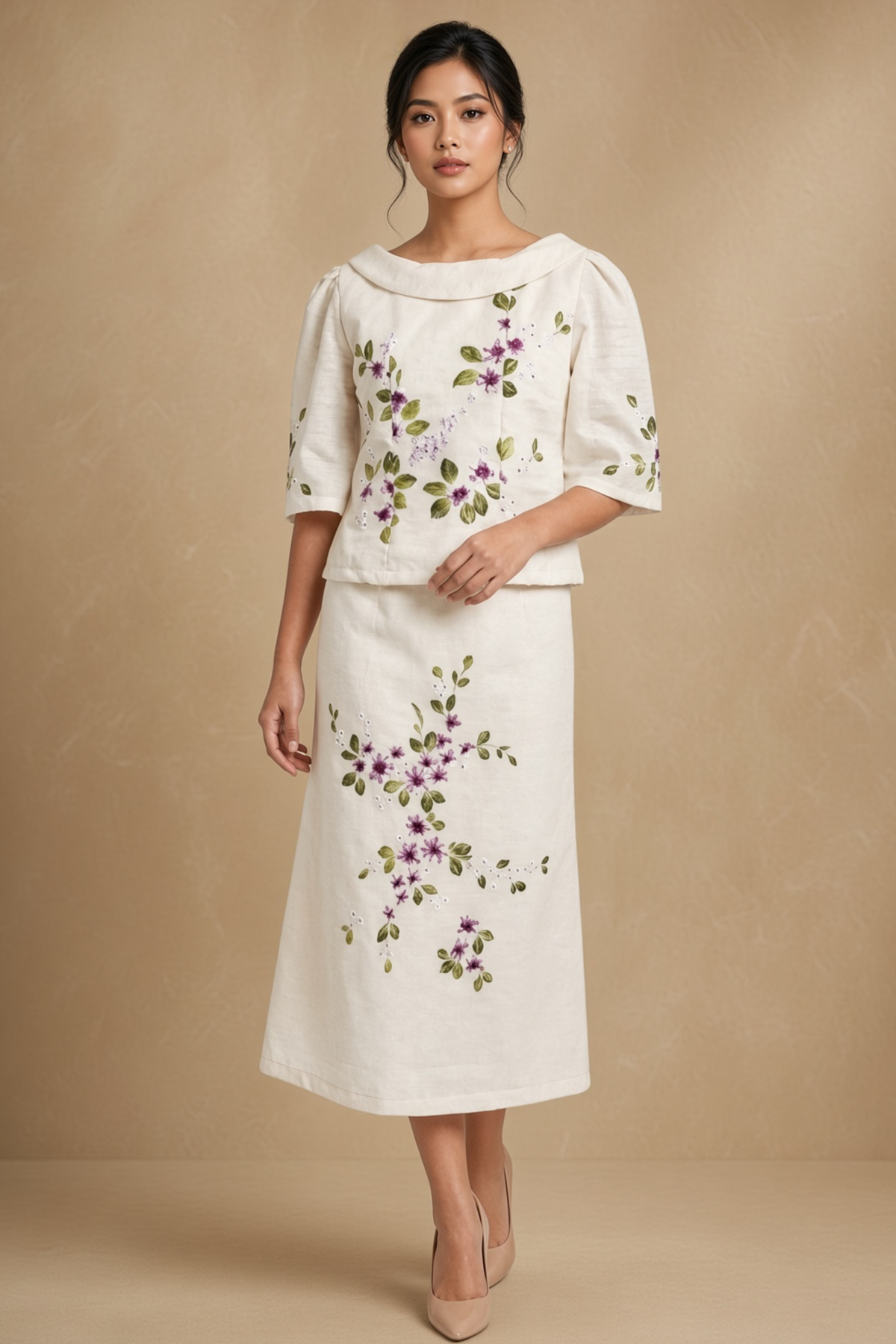Hand Painted Filipiniana Top & Skirt