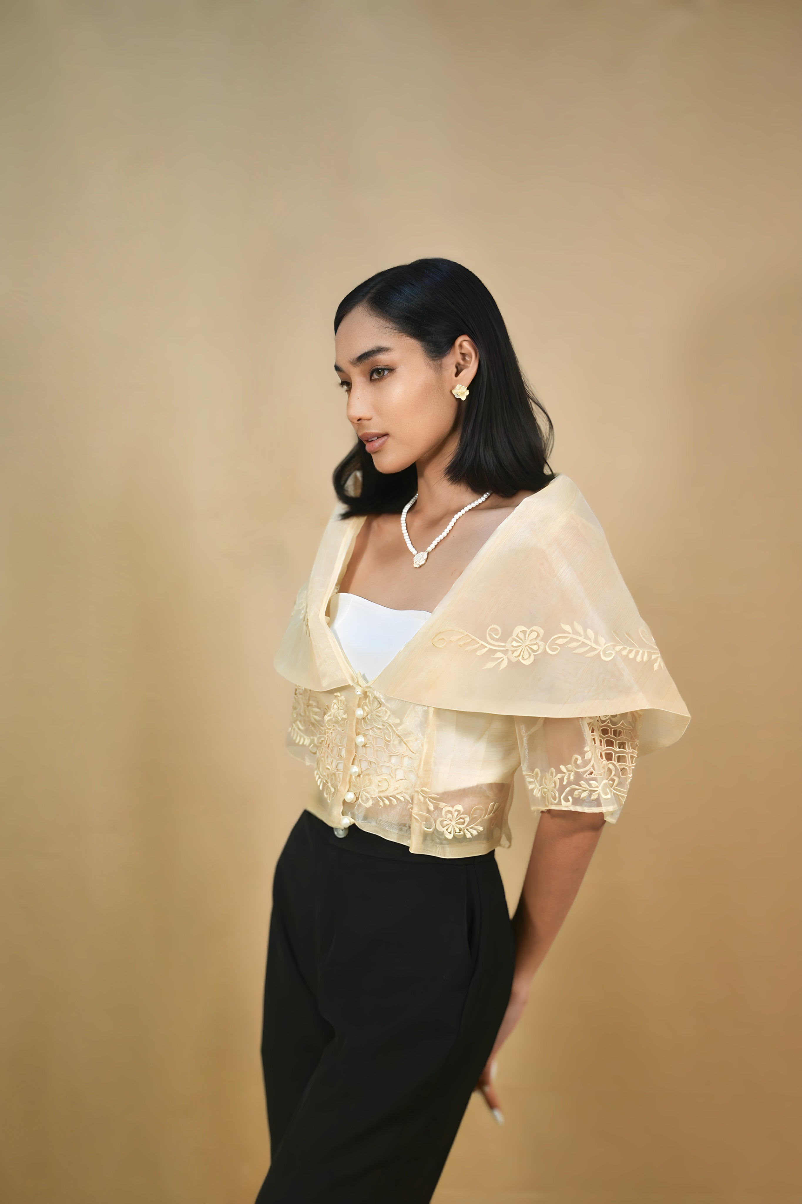Beige Kimona top with elegant embroidery