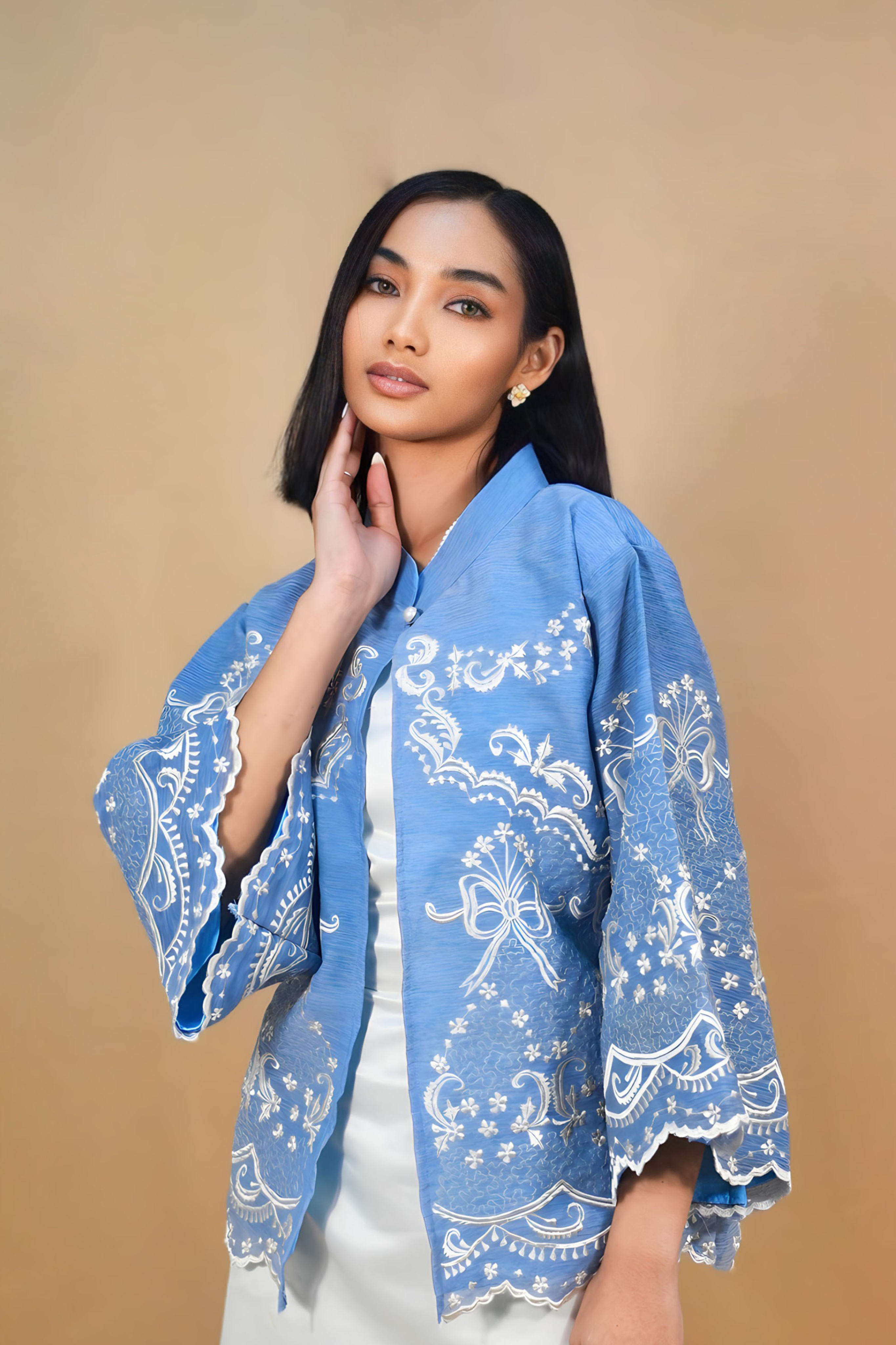 Blue Full Laced Filipiniana Kimona for Formal Events