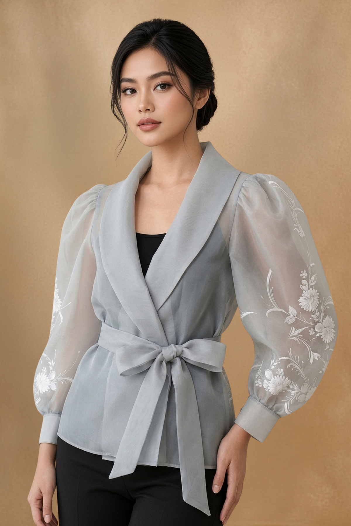 Gray Filipiniana Kimona 