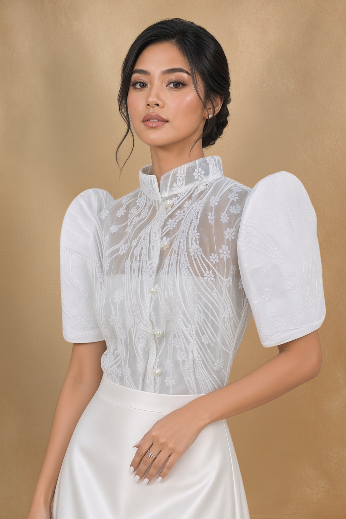 White Lace Filipiniana Top