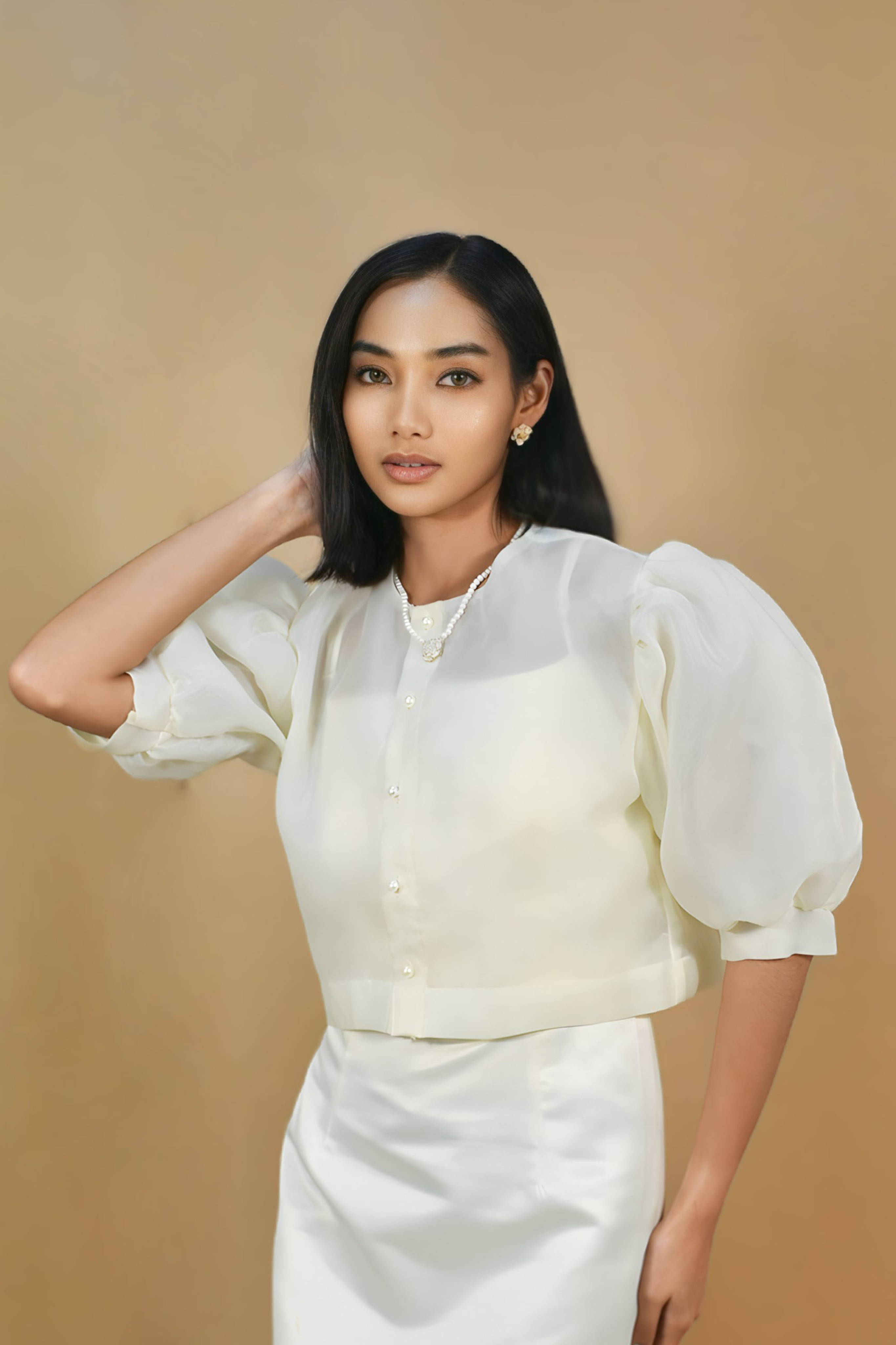 Elegant Off-White Cloud Organdy Filipiniana Top for Women