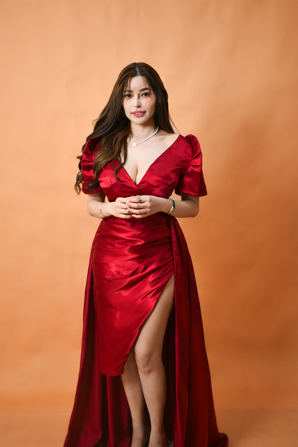 filipiniana dress red Rose Red Filipiniana Dress | Floral Jacquard Midi With Butterfly Sleeves