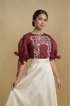 Deep Maroon Filipiniana Kimona with white embroidery
