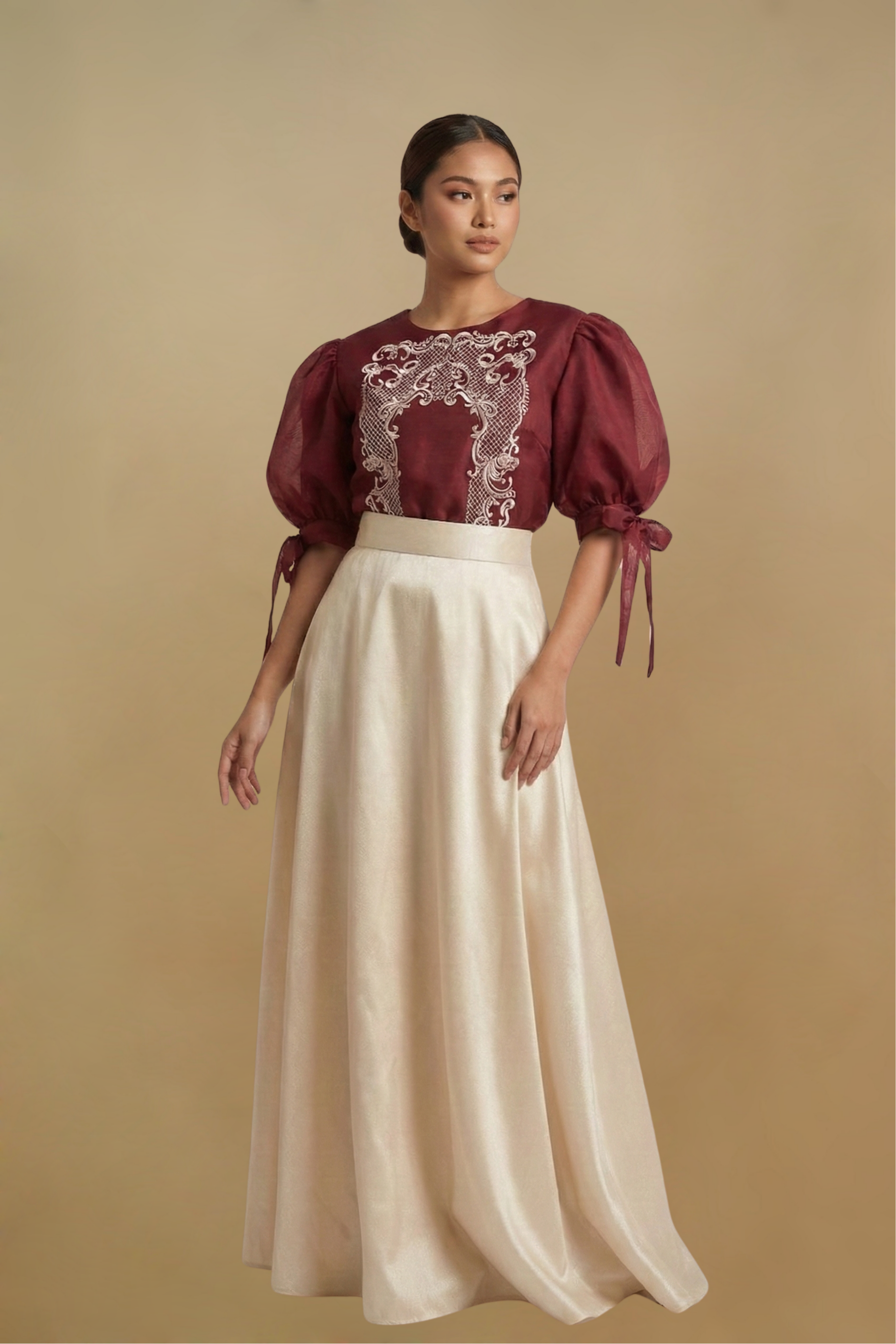 Modern Maroon Filipiniana kimona