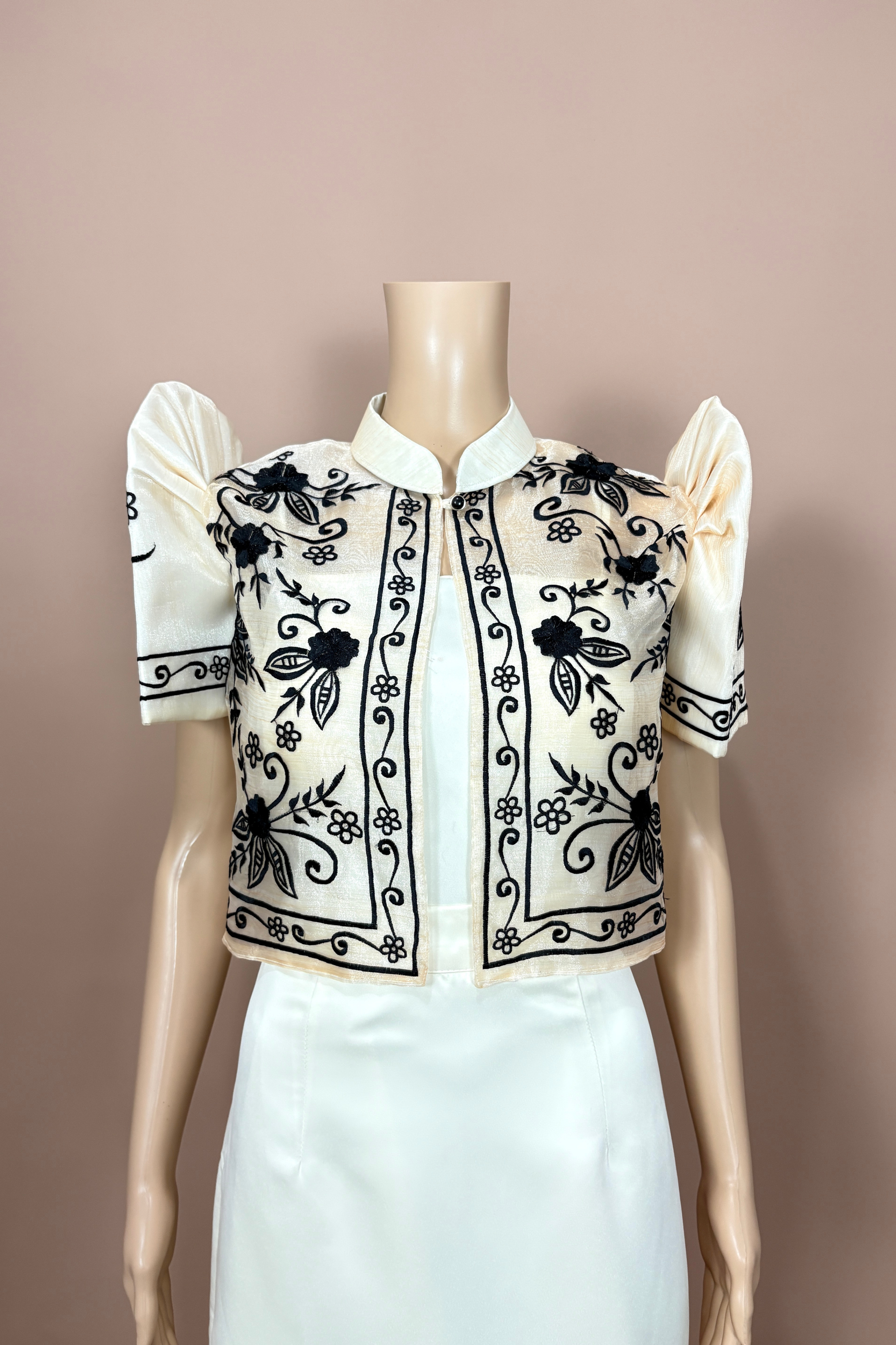 Beige Modern Bolero with Black Embroidery