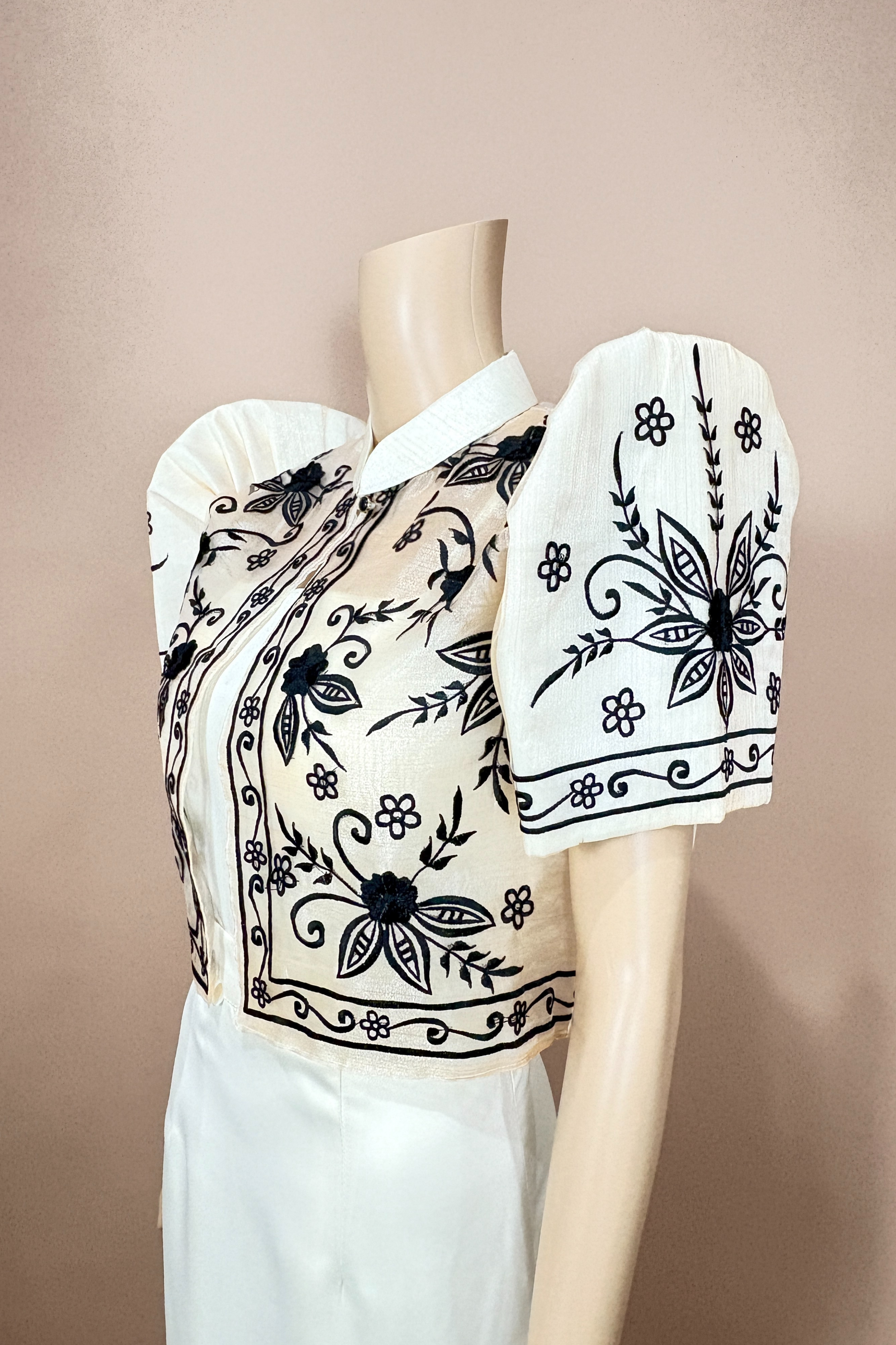Classic Filipiniana Bolero with Black Embroidery