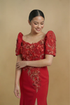 Red Serpentina Filipiniana Dress with Slit